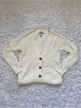 Cozy Cream Waffle-Knit V-Neck Cardigan